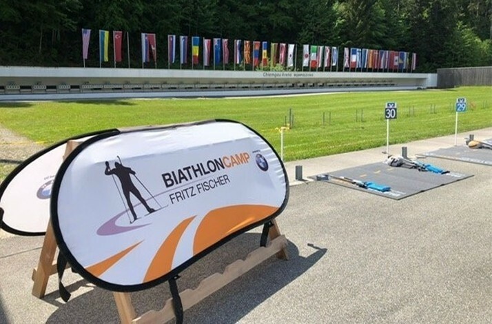 Biathlon shooting area at the Biathloncamp Fritz Fischer in Ruhpolding, Germany.