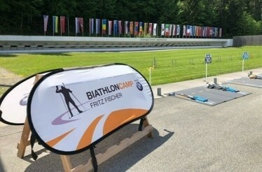 Biathlon shooting area at the Biathloncamp Fritz Fischer in Ruhpolding, Germany.
