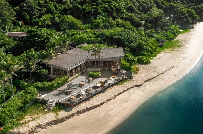 Bird-eye view at the beach restaurant by the sea, Six Senses Con Dao resort, Vietnam.
