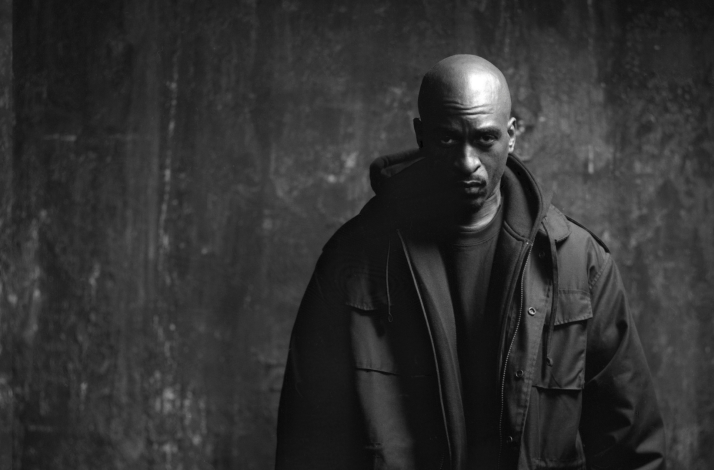 Black and white image of rapper Rakim.