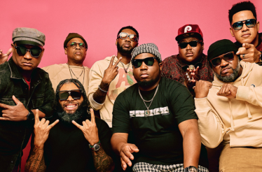 Promotional banner for ensemble The Soul Rebels with saxophonist Karl Denson.