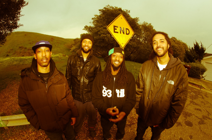 Promotional banner for Souls of Mischief, displaying the band members.