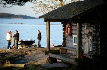 Wooden hut on a private Finnish island