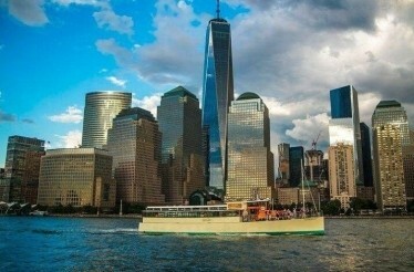 View on New York's architectural legacy from the deck of a classic yacht.