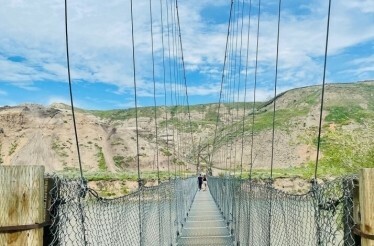 Suspension bridge in the Alberta Badlands