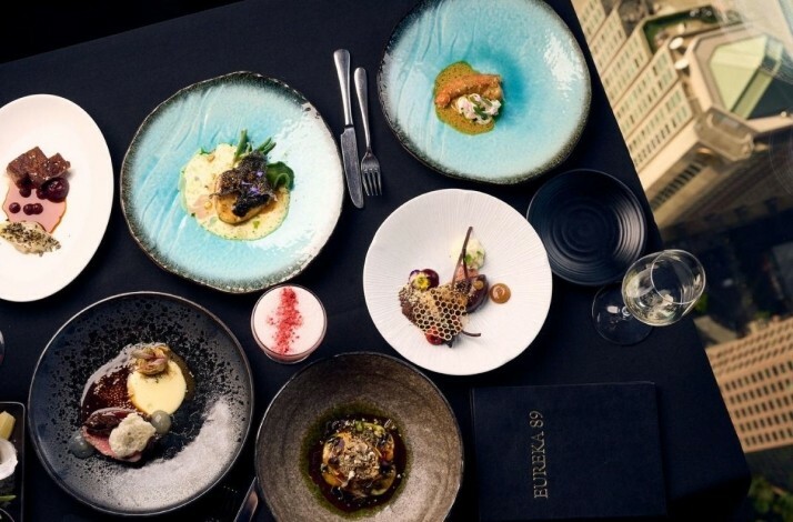 Top view of a lot of different dishes at Eureka 89 