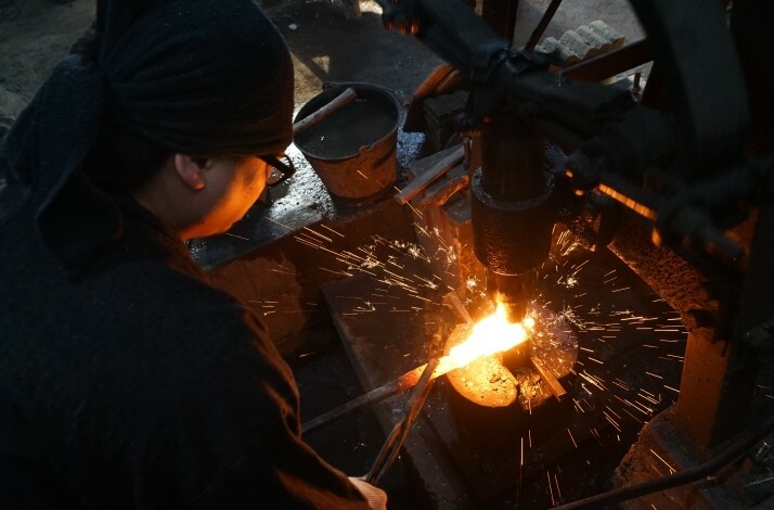 Sword forging demonstration at Hirata Sword Smith in Japan.