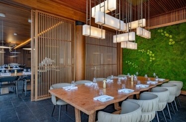 The elegant, wood and Japanese-themed seatings and furniture at 99 Sushi Bar & Restaurant Rabat.