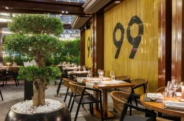 The elegant, japanese-themed furniture and seatings at 99 Sushi Bar Dubai.
