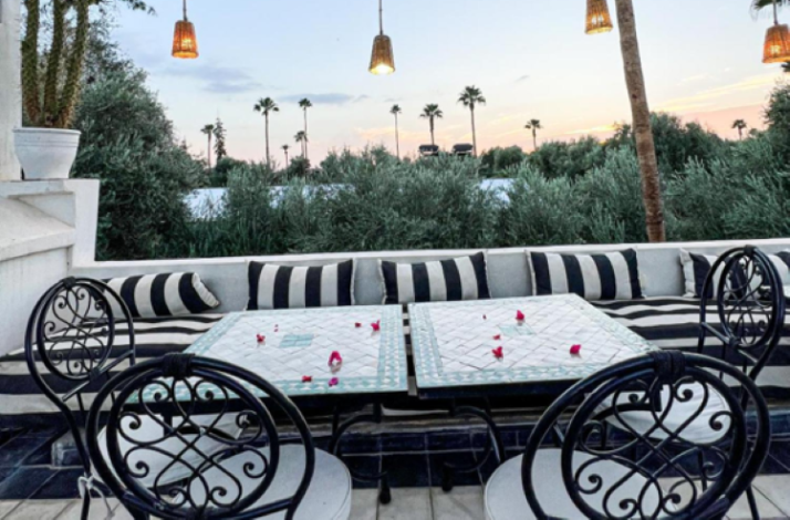 Rooftop lounge area at the Riad Elli Marrakech hotel in Marrakesh, Morocco.