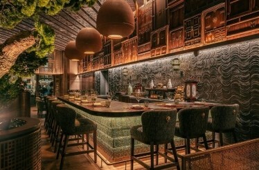 Interior of HANU, a contemporary Korean restaurant located at the St. Regis Gardens on Palm Jumeirah, Dubai.