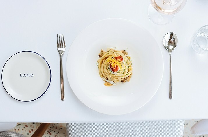 Linguine or clam spaghetti course from the four‑course Italian tasting menu.