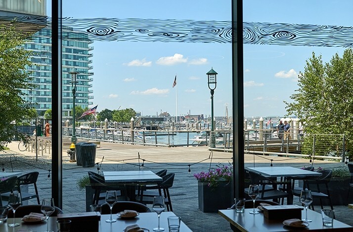 View from the windows of Woods Hill Pier 4 at the pier embankment.