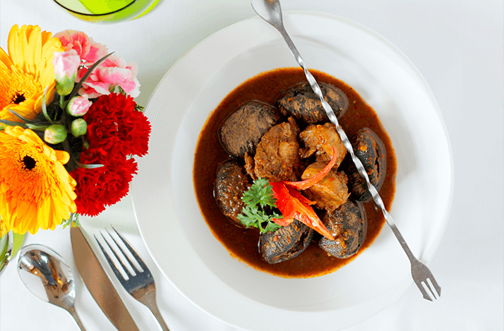 A mouth-watering dish from the Four-course Kristang set dinner at The Mansion.