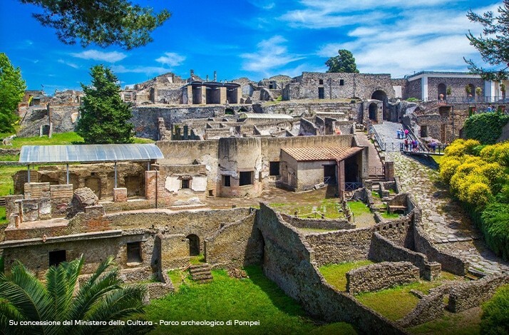 Ancient brick and stone ruins of Pompeii, Italy.