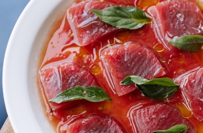 Close up on a dish served at Crudo e Nudo.