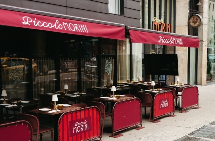 View of the terrace of Piccolo Morini restaurant from the street.
