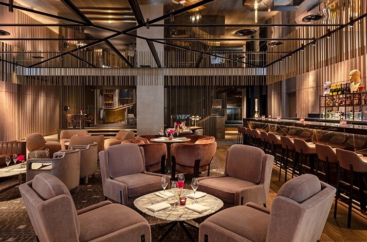 Lounge and bar area at The Londoner hotel, Leicester Square.