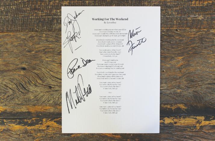 “Working For The Weekend” Lyric Sheet Autographed by ‘80s Rock Band, Loverboy (1)