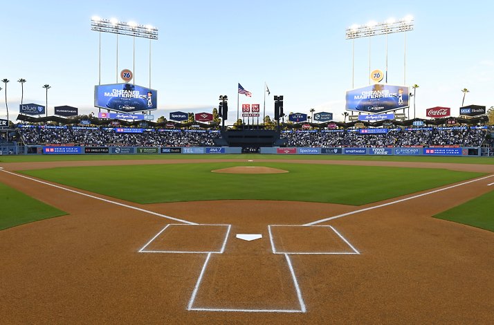 View of the bleachers from the field of the Dodger Stadium.