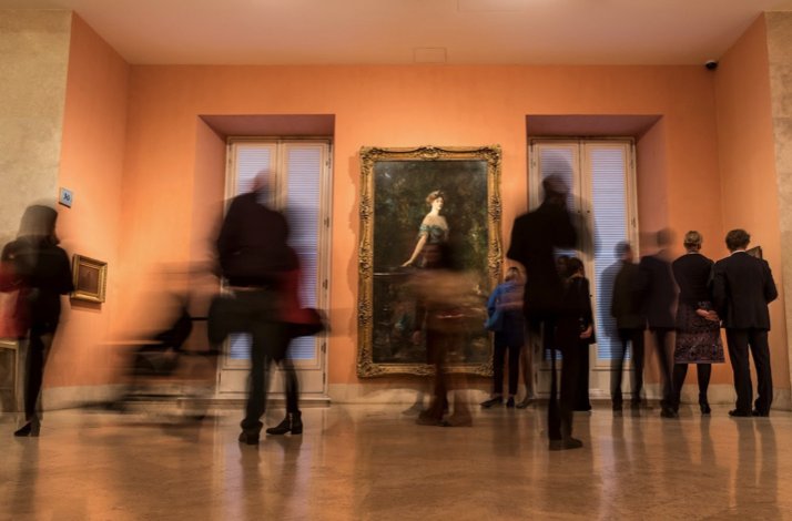Visitors strolling in the Thyssen-Bornemisza National Museum in Madrid. 