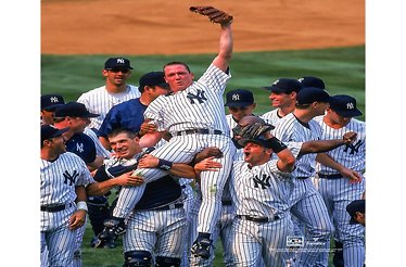 New York Yankees team celebrating victory.