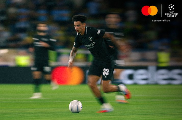 Players of AS Monaco and Manchester City photographed during an UEFA Champions League match.