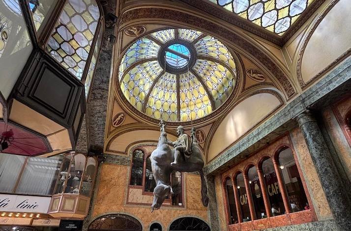 David Černý's upside-down horse in Lucerna Palace.