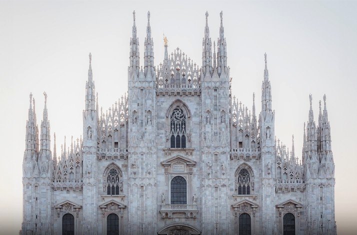 Facade of the Milan Cathedral, Lombardy, Italy.