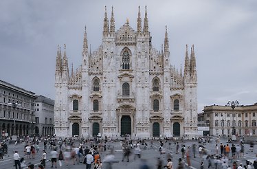 Front facade of the Milan Cathedral, Milan, Italy.