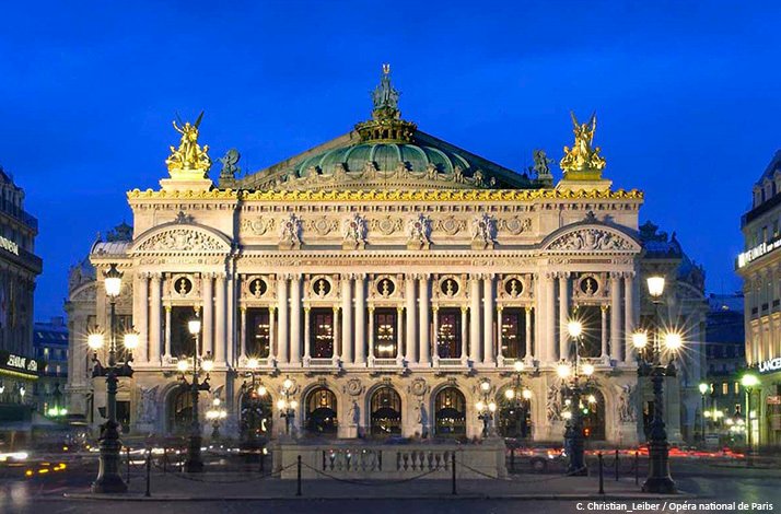 The front of the building of  Opéra Garnier in Paris.