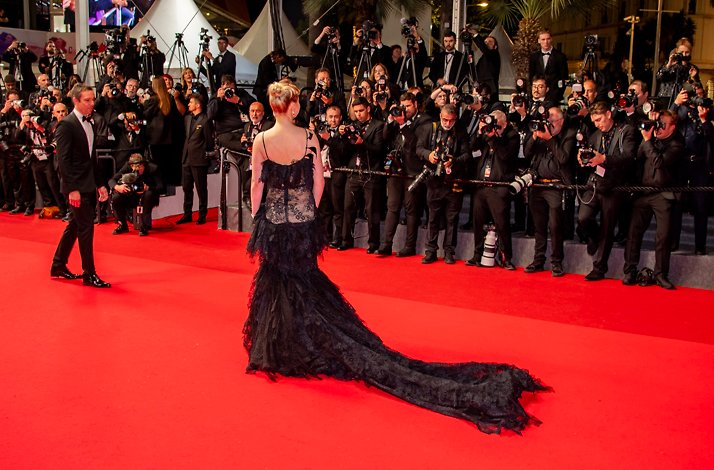 A woman with a black dress on the Cannes red carpet