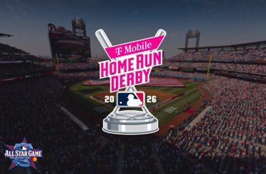 T-Mobile Home Run Derby 2026 trophy with the  Citizens Bank Park in the background. All-Star Game logo in the bottom left corner.