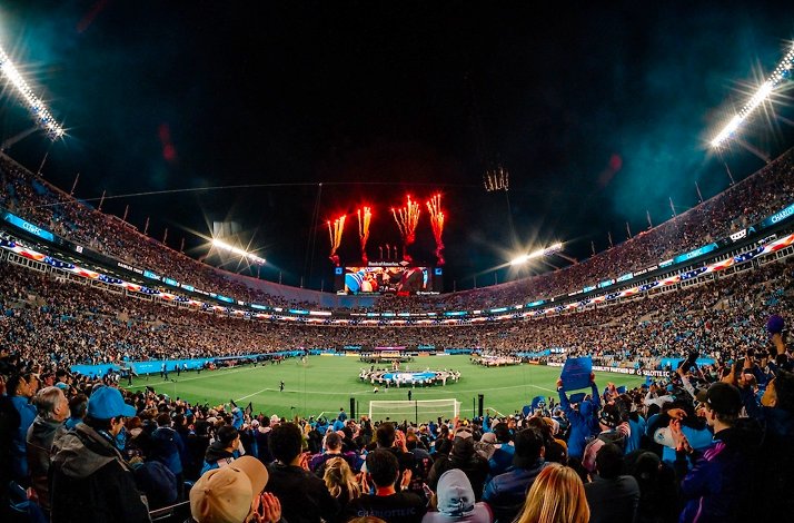 A live Charlotte FC football match at Bank of America Stadium