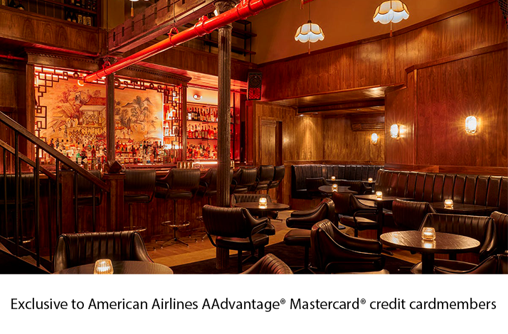 Chinese Tuxedo Opera House Bar with elegant cocktail lounge seating in a historic Chinatown setting , Exclusive for American Airline AAdvantage@ Mastercard@ creditcard members. 