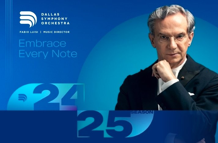 Poster of Dallas Symphony Orchestra 2024-25 performance season with the image of conductor Fabio Luisi.