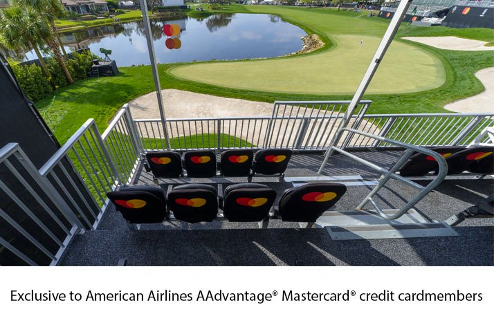 Mastercard and AAdvantage-branded seats overlooking the Arnold Palmer Invitational golf course.