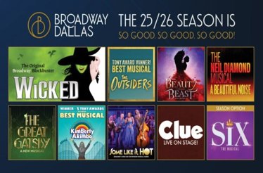 Collage of promotional posters for Broadway Dallas plays. 