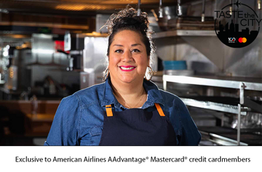 Promotional photo of celebrated New York Chef Ayesha Nurdjaja. Taste the City in collaboration with Mastercard.