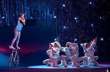 Acrobats on stage for 'Twas the Night Before...' show at Cirque du Soleil's International Headquarters.