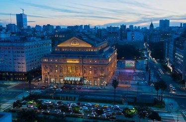 Teatro Colon exterior at dusk, Buenos Aires.