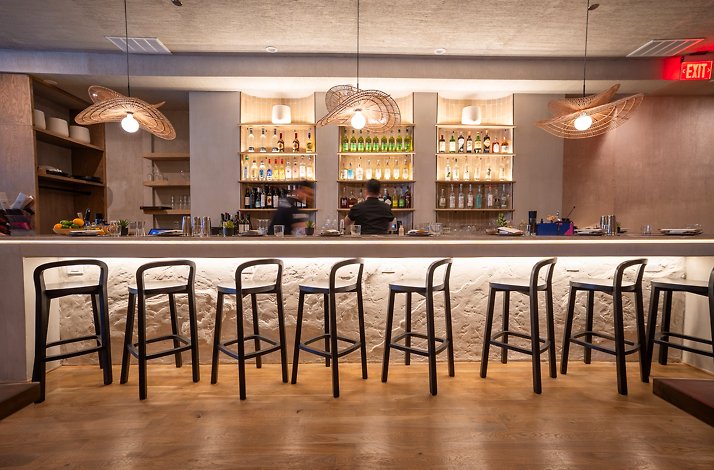 A well-lit drink bar area of Matilda in Chicago.