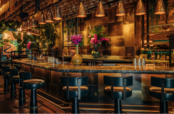 The interior of Crying Tiger, featuring its luxurious drink bar.