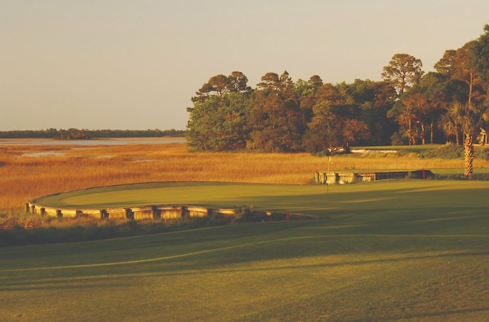 This photo shows a dramatic vista on the middle of the front nine at Cougar Point Golf Course in South Carolina.