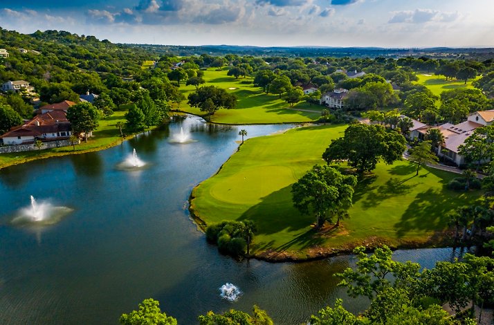 Golf course with water features at Horseshoe Bay Resort, Texas Hill Country.