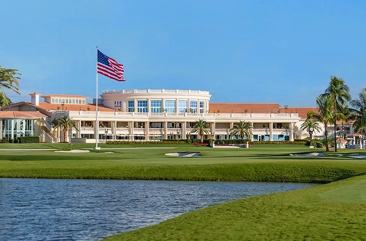 The image shows the clubhouse at the Trump National Doral Miami, which is set to host the 2026 G20 summit.