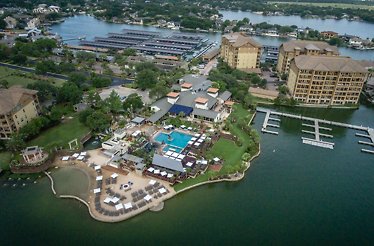 Aerial view of Horseshoe Bay Resort on Lake LBJ, Texas Hill Country.