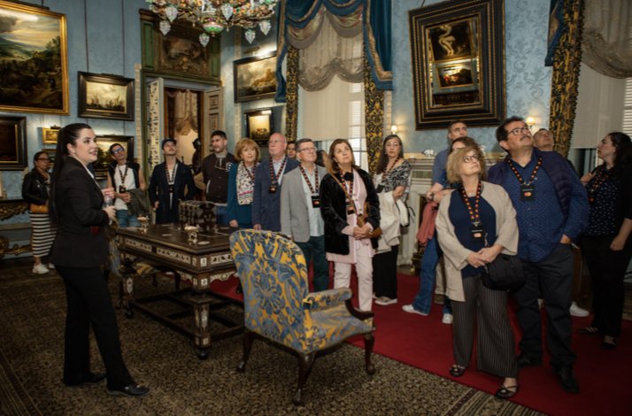 Lavish interiors filled with historical artwork and richly detailed furnishings