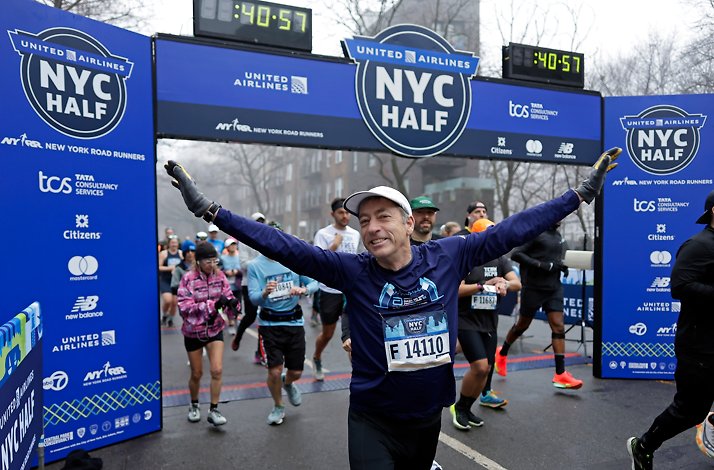 A man at the finish line at United Airlines NYC Half.