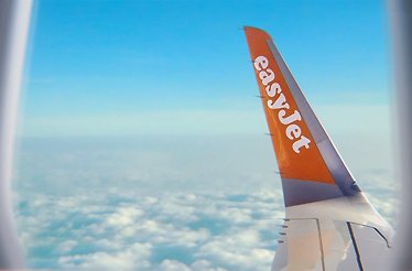 View from a window of an easyJet Airbus A320 while in flight